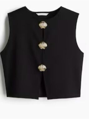 NWT H&M Sleeveless Black Shell-Button Crop Top